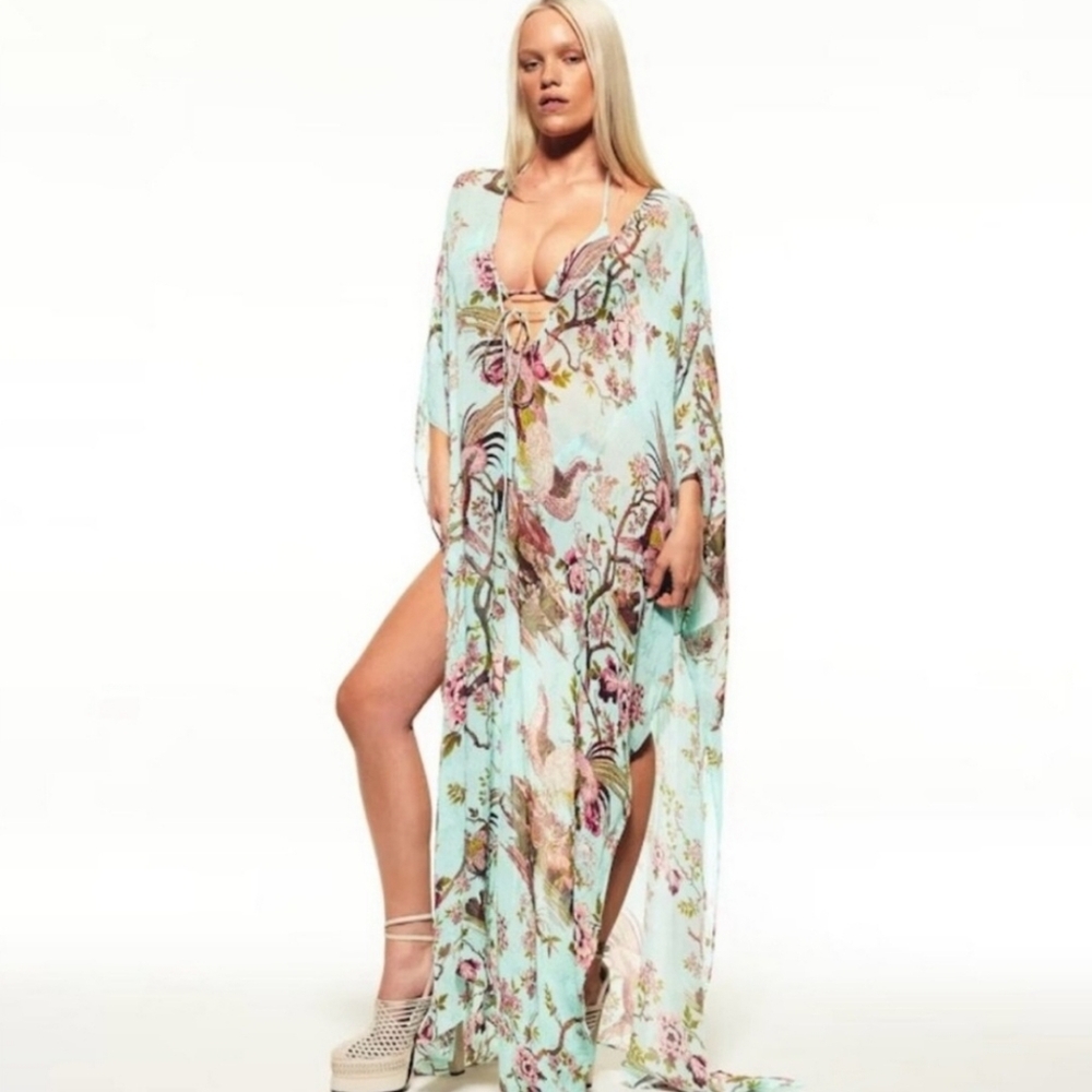 ROBERTO CAVALLI X SKIMS FAGIANELLA PRINT LONG KAFTAN NWT